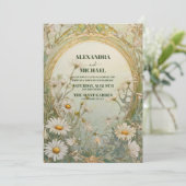 Vintag Daisies Wedding Art Nouveau Einladung (Stehend Vorderseite)