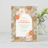 Vintag Daisy Arch 1. Geburtstag Einladung (Stehend Vorderseite)