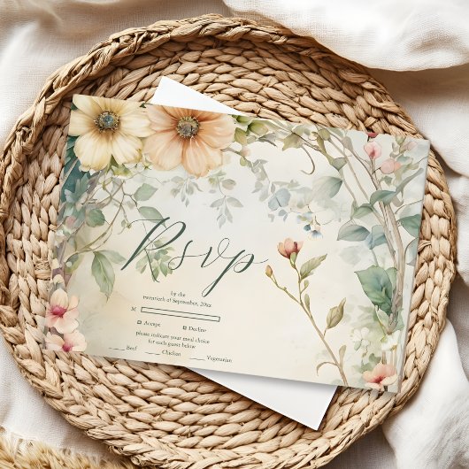 Vintag Daisy Art Nouveau Mucha Wedding RSVP Karte