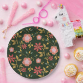 Vintag Daisy Floral Dark Green Pappteller (Party)