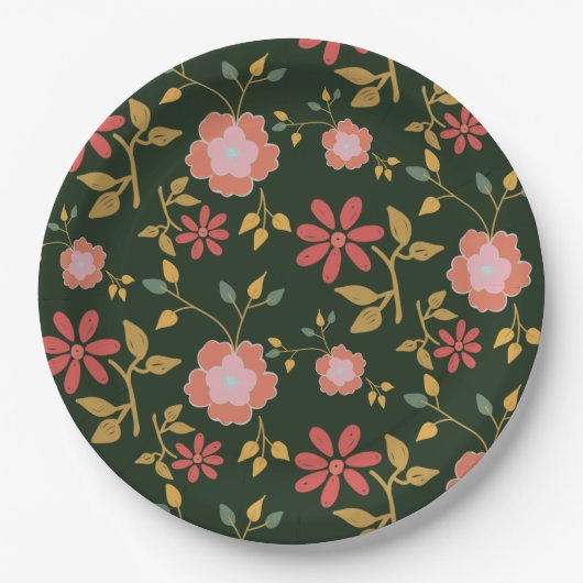 Vintag Daisy Floral Dark Green Pappteller (Vorderseite)