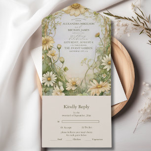 Vintag Daisy Wedding Art Nouveau All In One Einladung