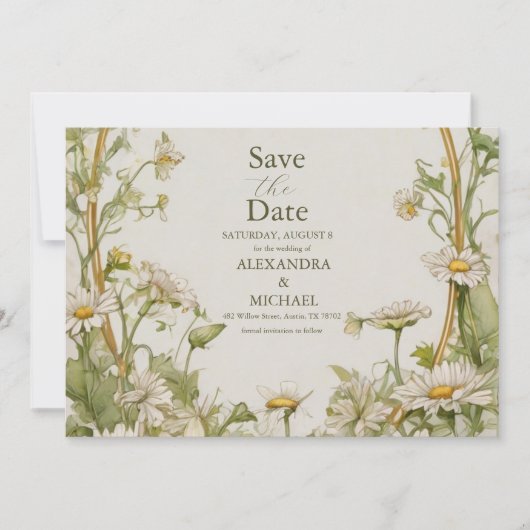 Vintag Daisy Wedding Art Nouveau Save The Date (Vorderseite)