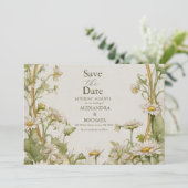 Vintag Daisy Wedding Art Nouveau Save The Date (Stehend Vorderseite)