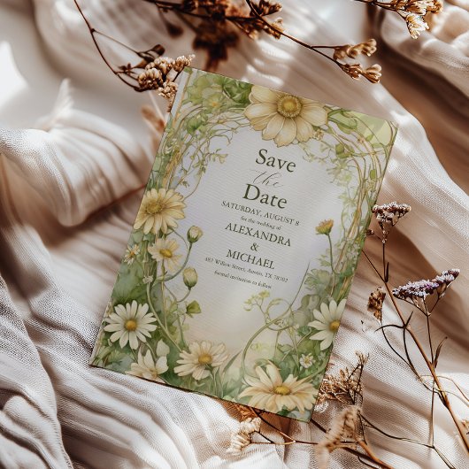 Vintag Daisy Wedding Art Nouveau Save The Date
