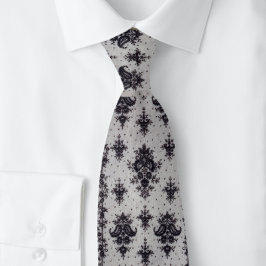 Vintag Damask Black and Gray Krawatte