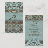 Vintag Damask Blue Elegante Krone Visitenkarte (Vorne/Hinten)