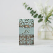 Vintag Damask Blue Elegante Krone Visitenkarte (Stehend Vorderseite)