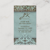 Vintag Damask Blue Elegante Krone Visitenkarte (Rückseite)