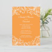 Vintag Damask Bridal Dusche Einladung Orange (Stehend Vorderseite)