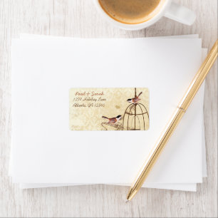 Vintag Damask Chickadees Brown Bird Cage Adressaufkleber