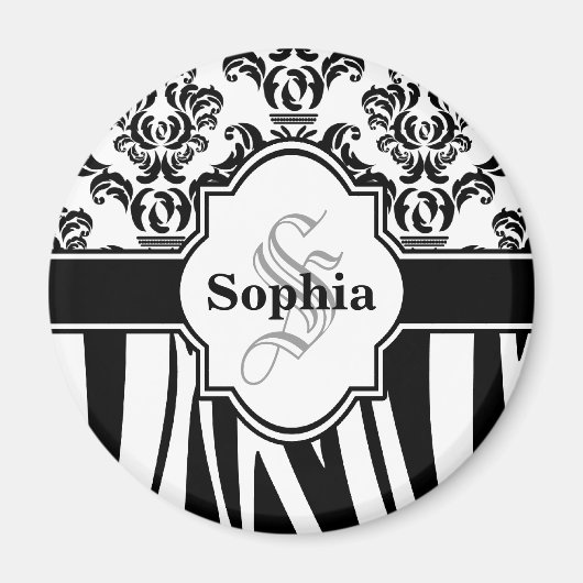Vintag Damask Coole Zebrastreifen Magnet (Vorne)