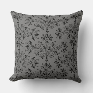 Vintag Damask Daisy Floral Black Gray Kissen
