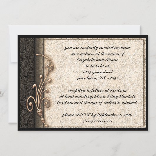 Vintag Damask Elegant Goth Wedding Einladung (Vorderseite)