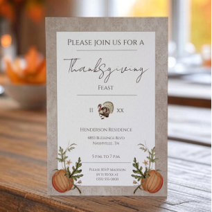 Vintag Damask Erntedank Dinner   Beige Einladung