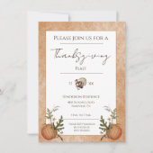 Vintag Damask Erntedank Dinner | Orange Einladung (Vorderseite)