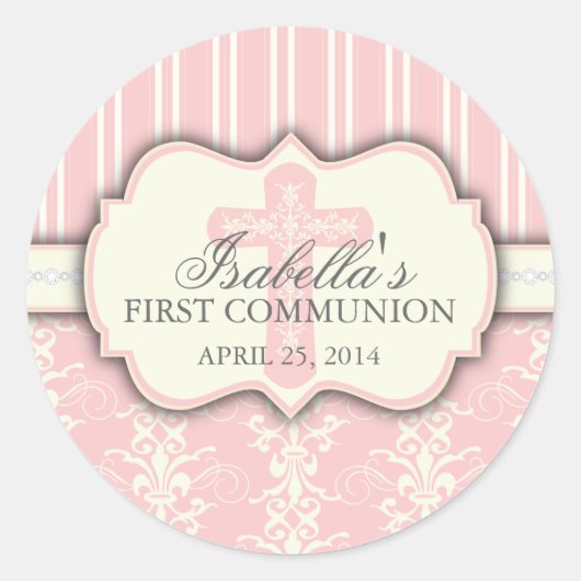 Vintag Damask First Communityaufkleber Runder Aufkleber (Vorderseite)