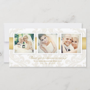 Vintag Damask Gold Hochzeit Foto Collage Dankeskarte