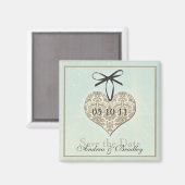 Vintag Damask Heart Monogram Wedding Magnet (Vorderseite/Rückseite)