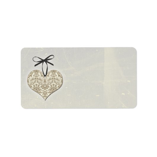 Vintag Damask Heart Silver Wedeladresse Adressaufkleber (Vorne)