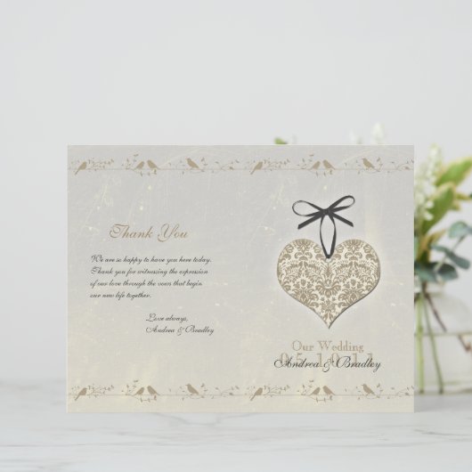Vintag Damask Heart Wedding Program (Stehend Vorderseite)