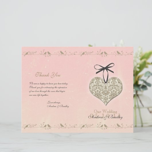 Vintag Damask Heart Wedding Program (Stehend Vorderseite)