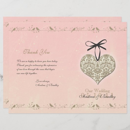 Vintag Damask Heart Wedding Program (Vorne/Hinten)