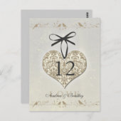 Vintag Damask Herz Silver Gold Tischnummer (Vorne/Hinten)