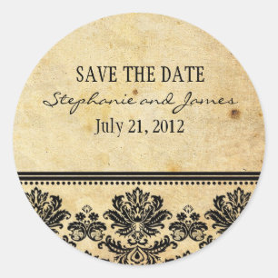 Vintag Damask Hochzeitsticker Runder Aufkleber