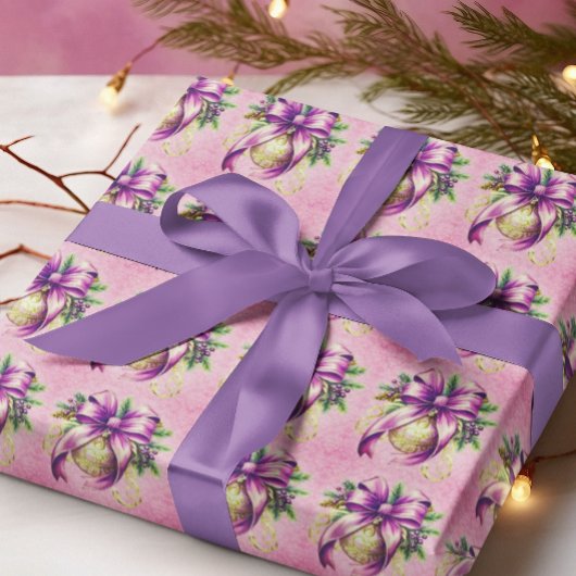 Vintag Damask Lila Pink Weihnachten Geschenkpapier