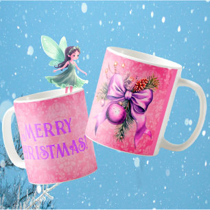 Vintag Damask Lila Rosa Ornamente Weihnachten Kaffeetasse