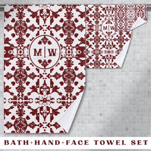 Vintag Damask Monogramm Badhandtuch Set