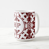 Vintag Damask Monogramm Kaffeetasse (VorderseiteRechts)