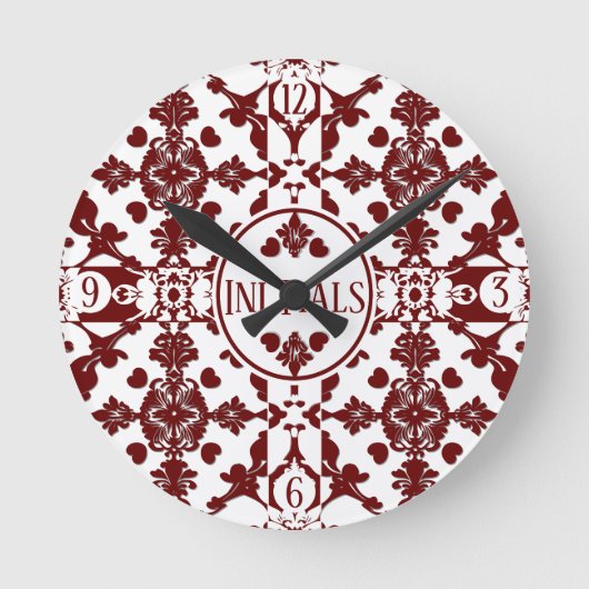 Vintag Damask Monogramm Runde Wanduhr (Vorderseite)