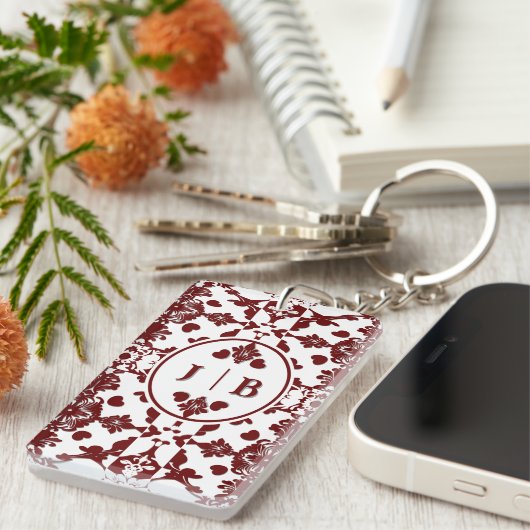 Vintag Damask Monogramm Schlüsselanhänger (Vorderseite rechts)