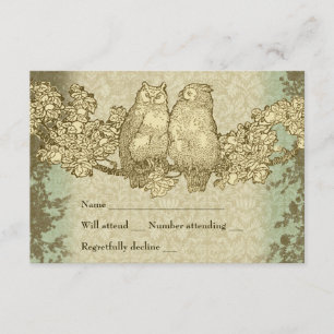 Vintag Damask Mr. and Mrs Owl uAwg mit Umschlag RSVP Karte