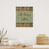 Vintag Damask Poster Brown Green (Küche)