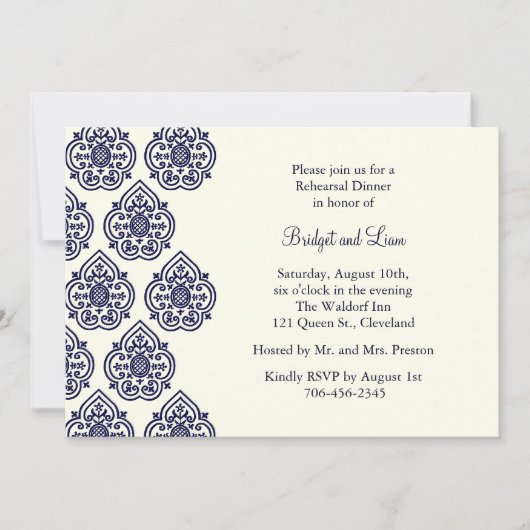 Vintag Damask Probe Dinner Einladung (Vorderseite)