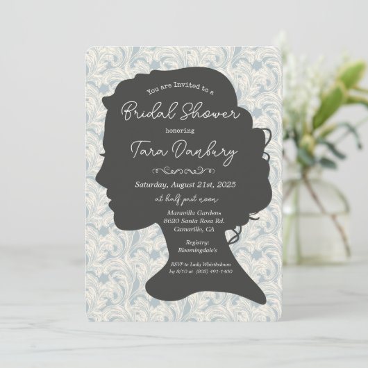 Vintag Damask Regency Era Brautparty Einladung (Stehend Vorderseite)