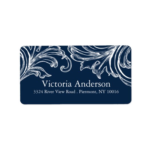 Vintag Damask Rücksendeadressen-Aufkleber Navy Blu Adressaufkleber (Vorne)