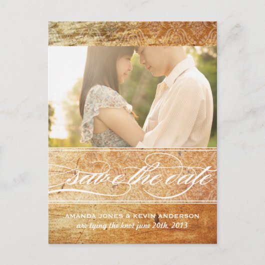 Vintag Damask Save the Date Ankündigungspostkarte (Vorderseite)
