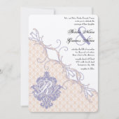 Vintag Damask Silver Peony & Lavender Wedding Einladung (Vorderseite)