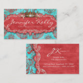 Vintag Damask Suede Blue Crown Visitenkarte (Vorne/Hinten)