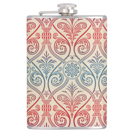 Vintag Damask Wallpaper - blau violett Flachmann (Vorderseite)