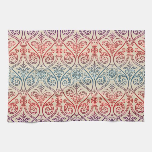 Vintag Damask Wallpaper - blau violett Geschirrtuch (Horizontal)