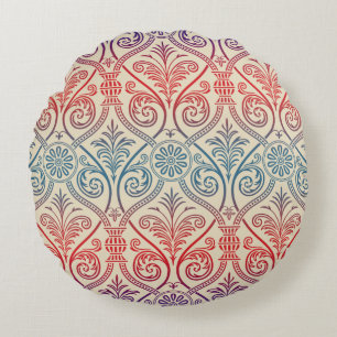 Vintag Damask Wallpaper - blau violett Rundes Kissen