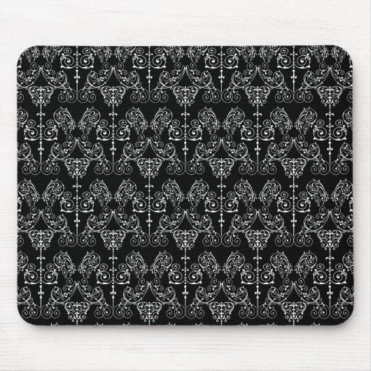 Vintag Damask Wallpaper - weiß + Ihr Backgr. Mousepad (Vorne)