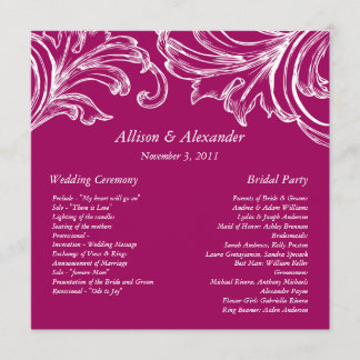 Vintag Damask Wedding Program RASPBERRY & White Programm