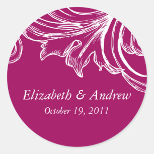 Vintag Damask Wedding Sticker RASPBERRY & White