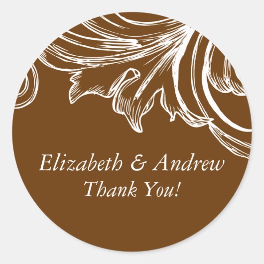 Vintag Damask Wedding Vielen Dank Sticker Brown (Vorderseite)